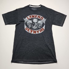 Lynyrd Skynyrd Mens M Gray Skull Wings Graphic T Shirt Southern Rock Band Tee
