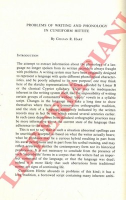HART Gillian R. - Probleme der Schrift und Phonologie in Keilschrift Hethiter.