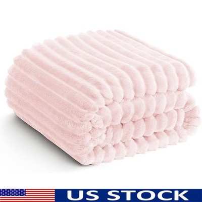 Cozy Plush Blanket 300GSM Double Sided Elegant Striped Design Lightweight Warmth