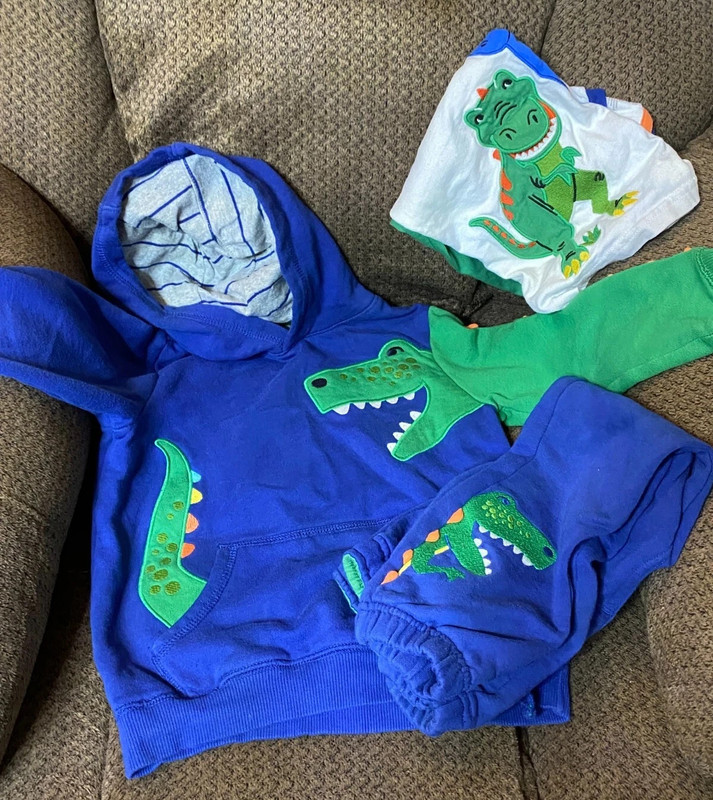 M1 GYMBOREE 5T Embroidered Dinosaur 3 Piece Hoodie Hooded Sweatsuit Shirt Pants