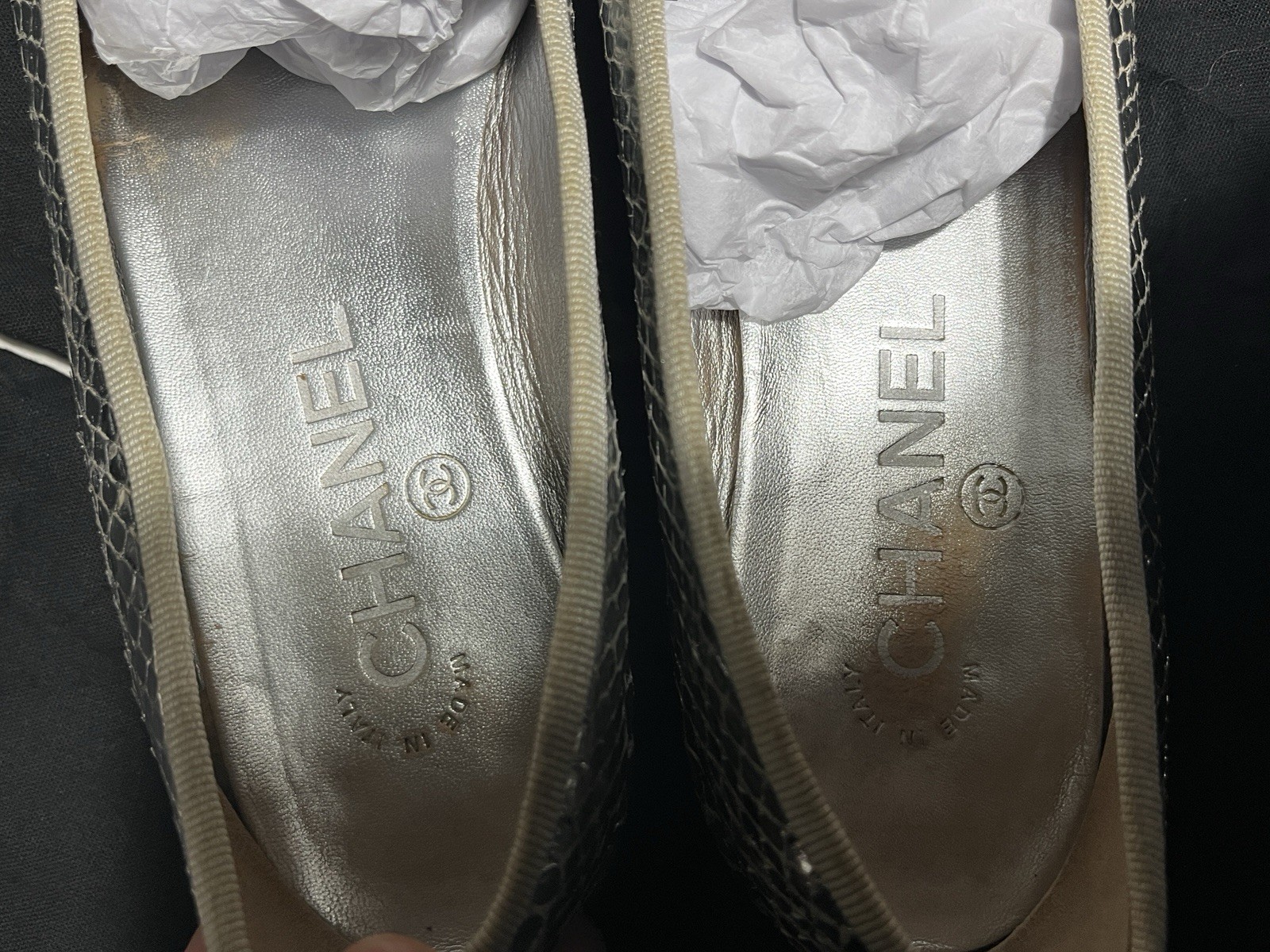 Chanel Silver Snake Python Leather Ballet Flats S… - image 10