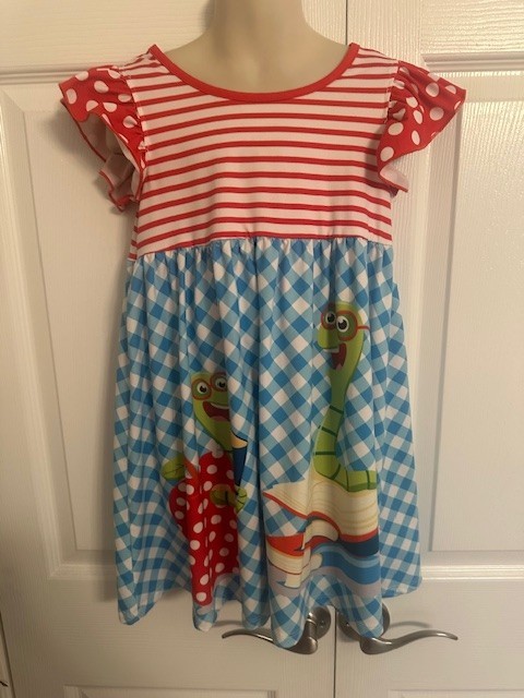 Penelope Plumm Girls Size 5 Red Stripe & Blue Plaid Book Worm Dress