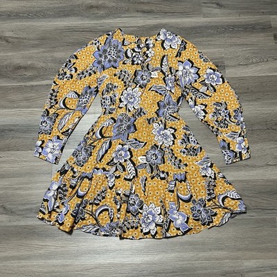 Corey Lynn Calter Small Adelia Mini Dress Yellow Floral Flounced Hem Puff Sleeve