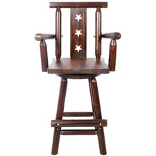 360  Swivel Rustic Bar Stool Wide Armrest 330lbs Capacity Fir Wood Construction