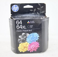 NEW HP 64 TRI-COLOR 64 XL BLACK INK CARTRIDGES GENUINE EXP. 05/2028 FREE SHIP
