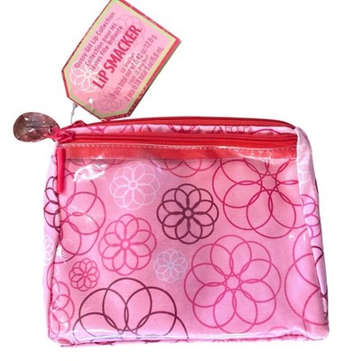 Lip Smacker Vintage Cosmetic Bag Zipper Closure w/Crystal Charm Empty Balm Bag