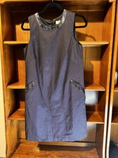 Ann Taylor Loft Sleeveless Cotton Navy Blue Sequin Detail Dress