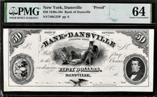 1840-1850&rsquo; Livingston NY Bank Of Dansville $50 Obsolete Note Proof PMG Choice 64