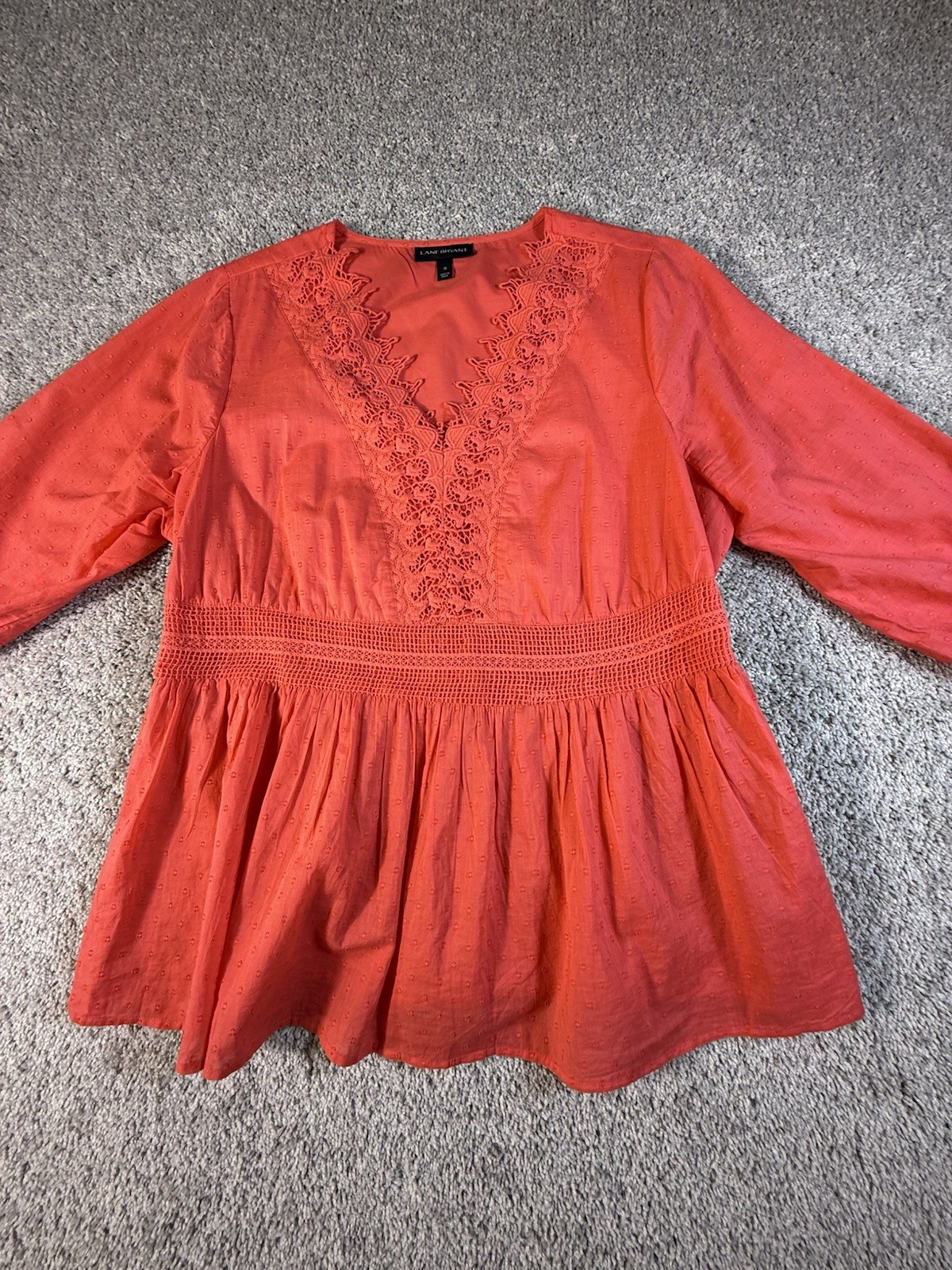LANE BRYANT Coral Tunic Style Top Shirt Crochet Lace Detail Size 18