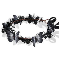 Black Butterfly Flower Crown Gothic Headband Halloween Witch Cosplay