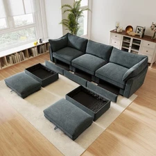 NEW⚡U Shape 3 Seater Deep Seat Sofa Couch w/Ottomans,3-Seat Sofa w/w/2 Movable