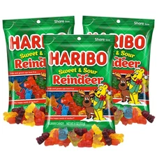 Haribo Reindeer Christmas Gummies, Sweet and Sour Candy, Stocking Stuffer Gifts,
