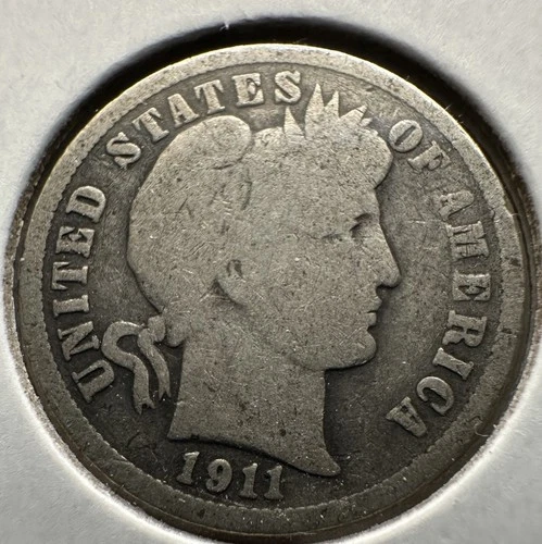 1911-D Barber Dime 90% Silver Denver Mint Scarce G-VG