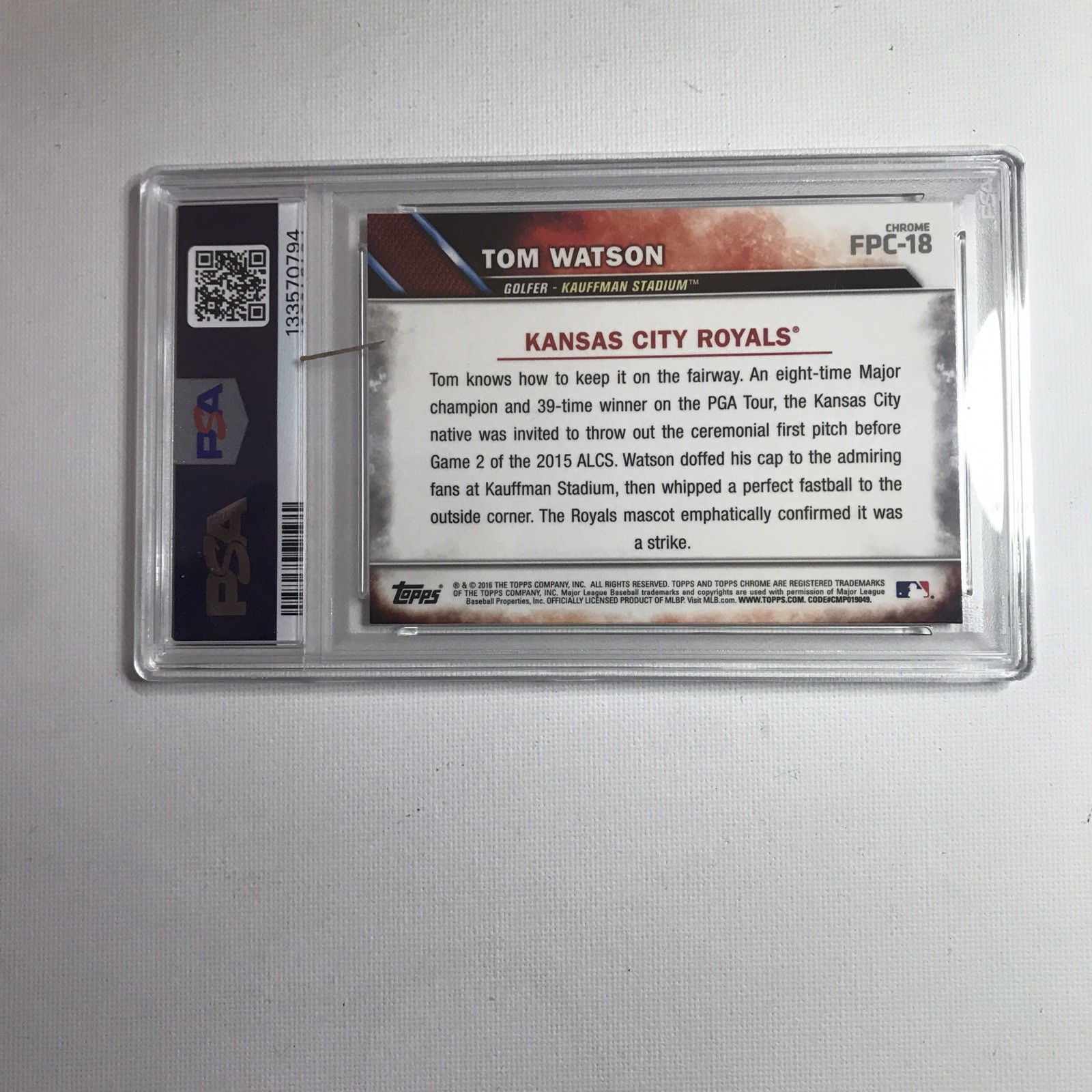 HOF TOM WATSON PSA 9 Mint Auto 2016 First Pitch FPC 18 PSA 9 Mint ￼card view 2