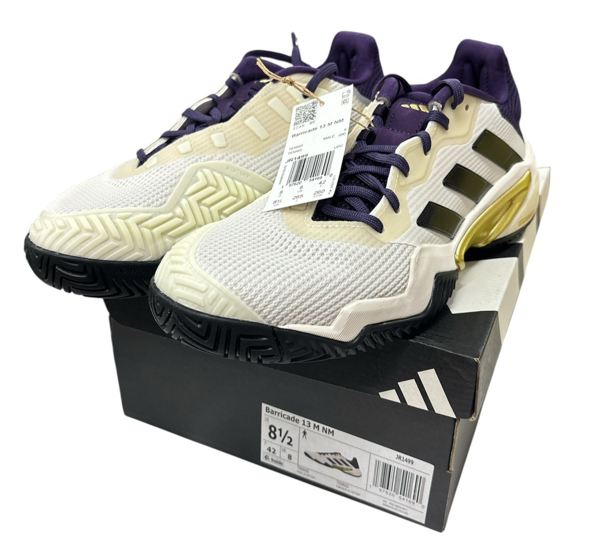 adidas Men's Barricade 13 Tennis Shoes White / Black / Aurora Plum