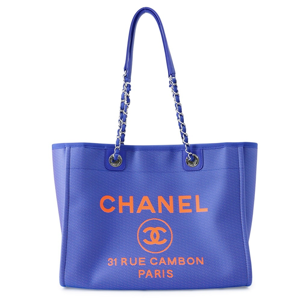 CHANEL Deauville Tote Bag Size Medium Canvas/Leather Purple/Orange A67001