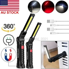 1/2X Magnetic Rechargeable COB LED RED Work Light Lamp Flashlight Folding Torch