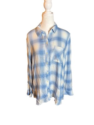 Gap Blue Plaid Long Sleeve Button Up Shirt Top Lightweight Loose Fit NWT