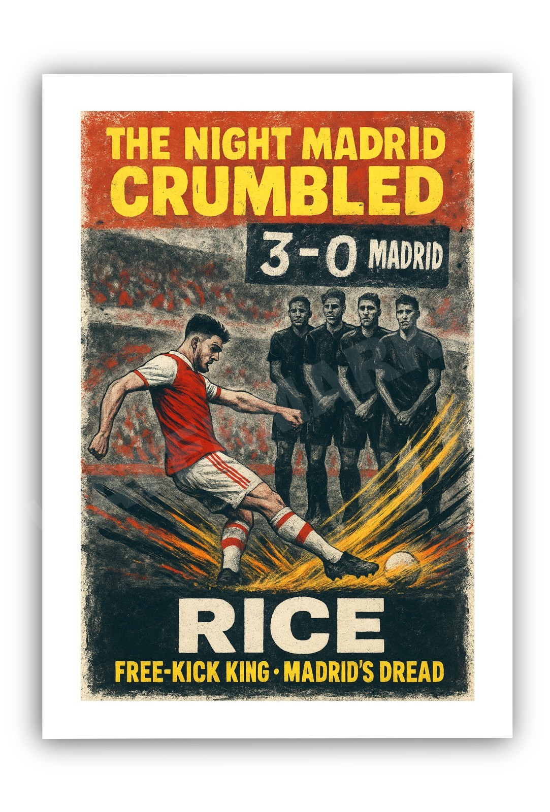 Impresión artística retro de arroz A4 - Póster de fútbol The Night Madrid Desmenuzado Arsenal