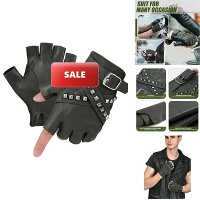 FIORETTO Mens Fingerless Sheepskin Half Finger Motorcycle Driving Gloves