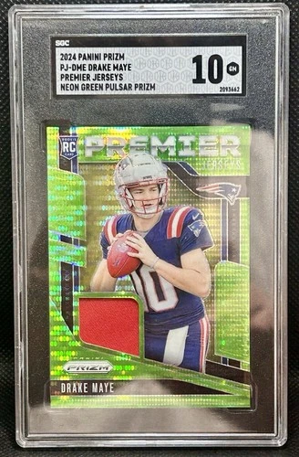 Drake Maye Patriots ROOKIE 2024 Prizm Premier Jerseys NEON Green PULSAR SGC 10