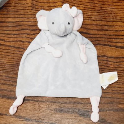 Dan Dee Baby Lovey Elephant  Gray Pink Security Blanket Rattle Knotted with Bow