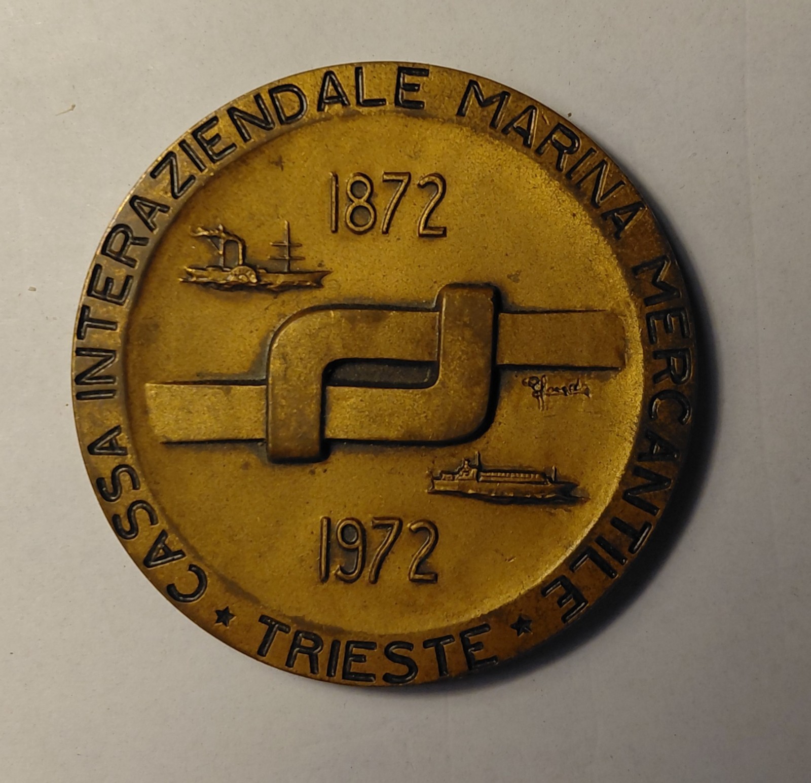 Medaglia C.I.M.M. Trieste 1872–1972 – Marina Mercantile – Ø 50 mm bronzo/ottone