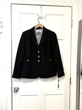 Tahari ASL Blazer Jacket Women Size 10P Black Gold Buttons Lined Corpcore NWT