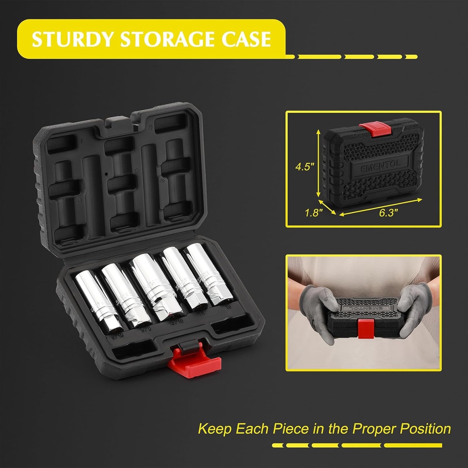 5PCS 3/8" Drive Magnetic Spark Plug Socket Set, CR-V, Includes 14mm, 16mm Thi... - Thumbnail 4