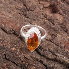 925 Silver Marquise Natural Citrine Handmade Wife November Birthstone Band Ring
