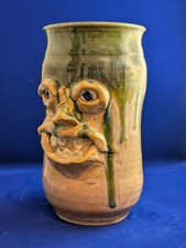 Large Lantarn Hill Seagrove pottery Kit Vanderwal grotesque ugly face vase