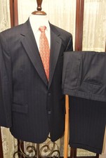 USA Jos A Bank Signature 44 R gray wide pinstripe wool 1 vent business suit p1j4