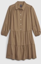 GAP Tiered Mini Shirtdress Women's XL Moss Green Elbow Length Sleeve NWOT