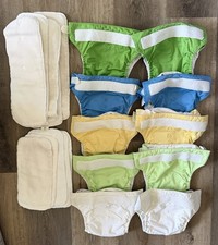 Bum Genius 20 Pc Cloth Diaper Lot 10 Diapers  10 Liners Blue Green Yellow White
