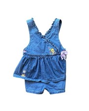 Rare Vintage Baby Looney Tunes Tweety Bird Blue Denim Overalls Romper Size 24M