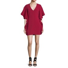 NWT Halston Heritage Red V Neck Flutter Sleeve Cocktail Mini Dress Size 2 $325