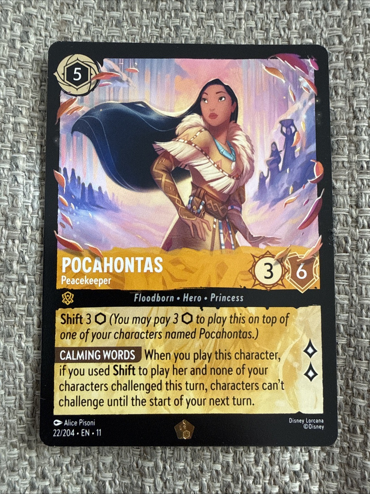 Disney Lorcana Winterspell- Pocahontas- Peacekeeper Legendary- 22/204