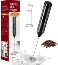 Electric Milk Frother Handheld with Stainless Steel Stand Battery Operated Whisk
