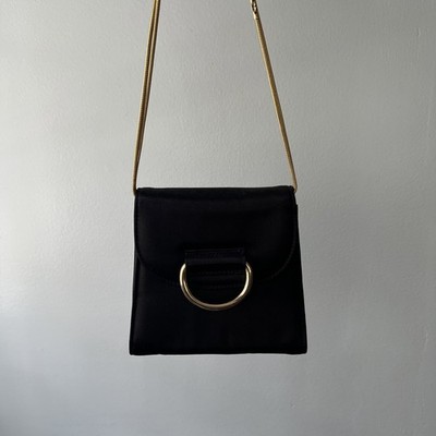 LITTLE LIFFNER Tiny Box Gold Chain Shoulder Crossbody Bag Purse Satin in Black