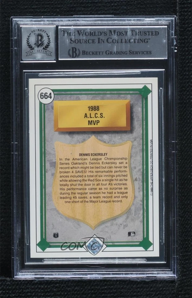 BAS 1989 Upper Deck Award Winners Dennis Eckersley #664 Authentic Auto HOF - Image 2 of 2