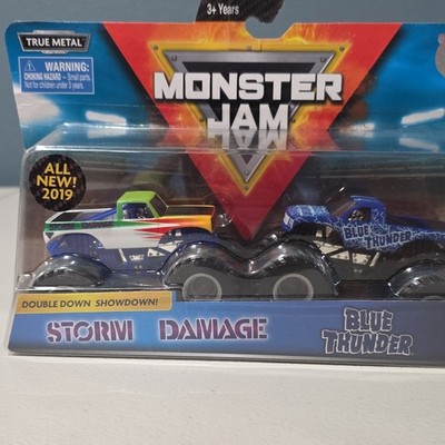Monster Jam Double Down Showdown Storm Damage & Blue Thunder 1:64 Diecast 2019