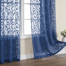 OWENIE Furman Blue Sheer Curtains 96" L, Jacquard, 2 Panels for Bedroom/Living R