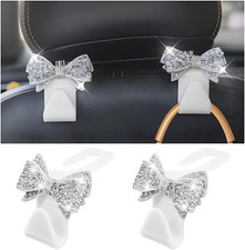 Bling Car Headreat Hook, 2PCS Crystal Rhinestone Cute Bow Vehicle Seat Back Hang