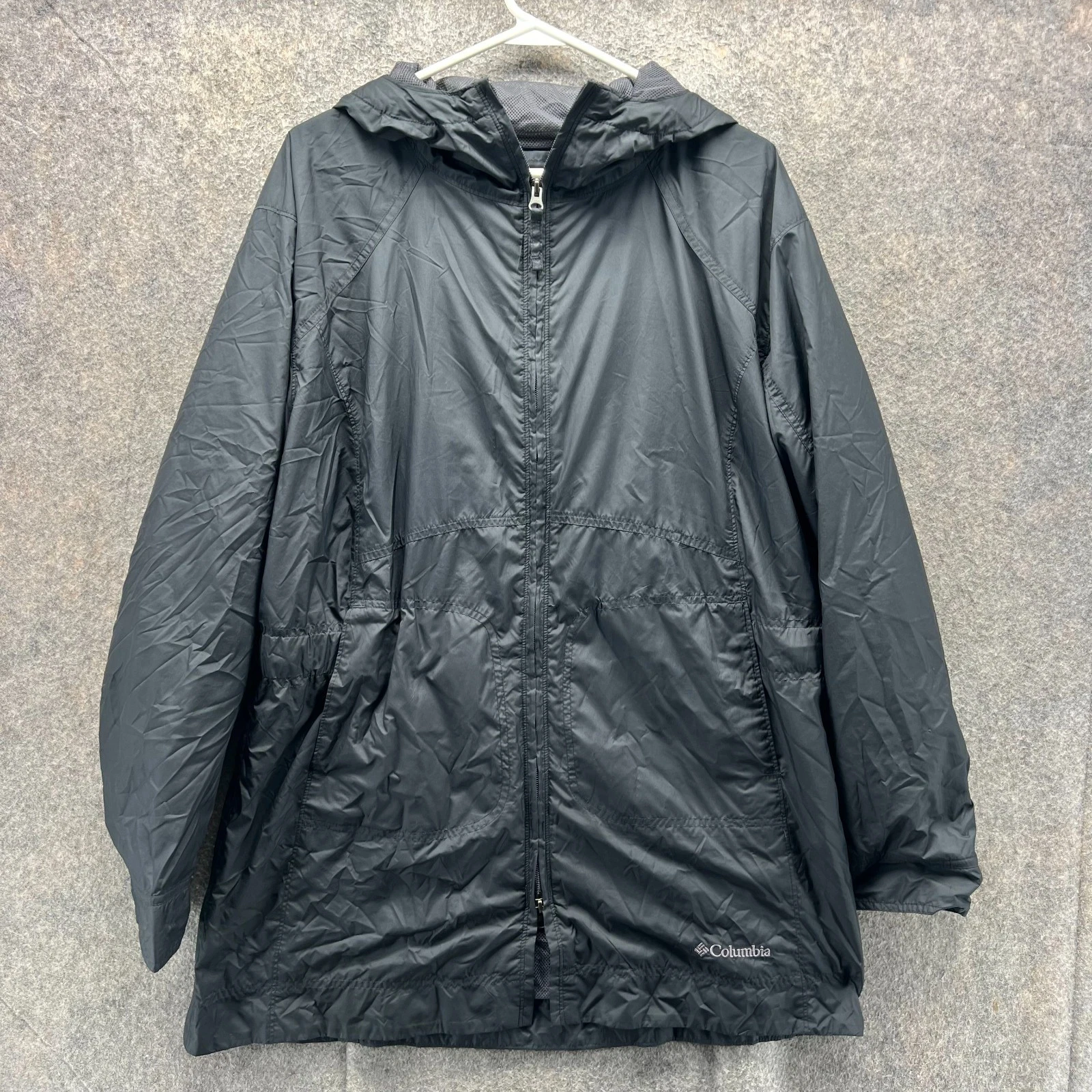 Columbia Roan Jacket Mens XXL Black Hooded Full Zip Windbreaker Water Resistant