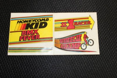Vintage Post Honeycomb cereal kid racing stickers BMX fever wheelie champ