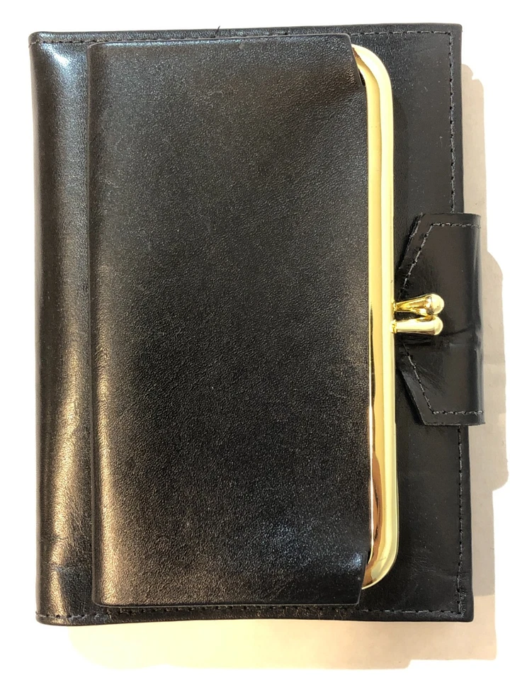 Cartera de mujer Princess Gardner de cuero negro con lengüeta plegable con broche de beso monedero Foto 4 de 4