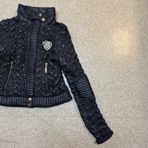 Vintage Y2K Apple Bottom Jeans Black Gold Stretch Puffer Jacket Womens Sz Small - Picture 3 of 14