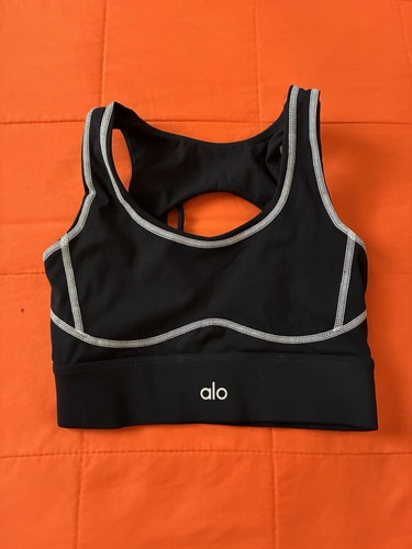 ALO Yoga Sports Bra Womens Small Racerback Wireless Black Pullover Gym Hiking