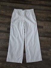 Talbots White Linen Palazzo Pants Side Button Wide Leg Boho Preppy Coastal