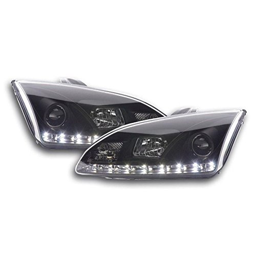 1x Pair of Ultra Black DRL Headlights Ford Focus Mk2 Inc St 2005 2008